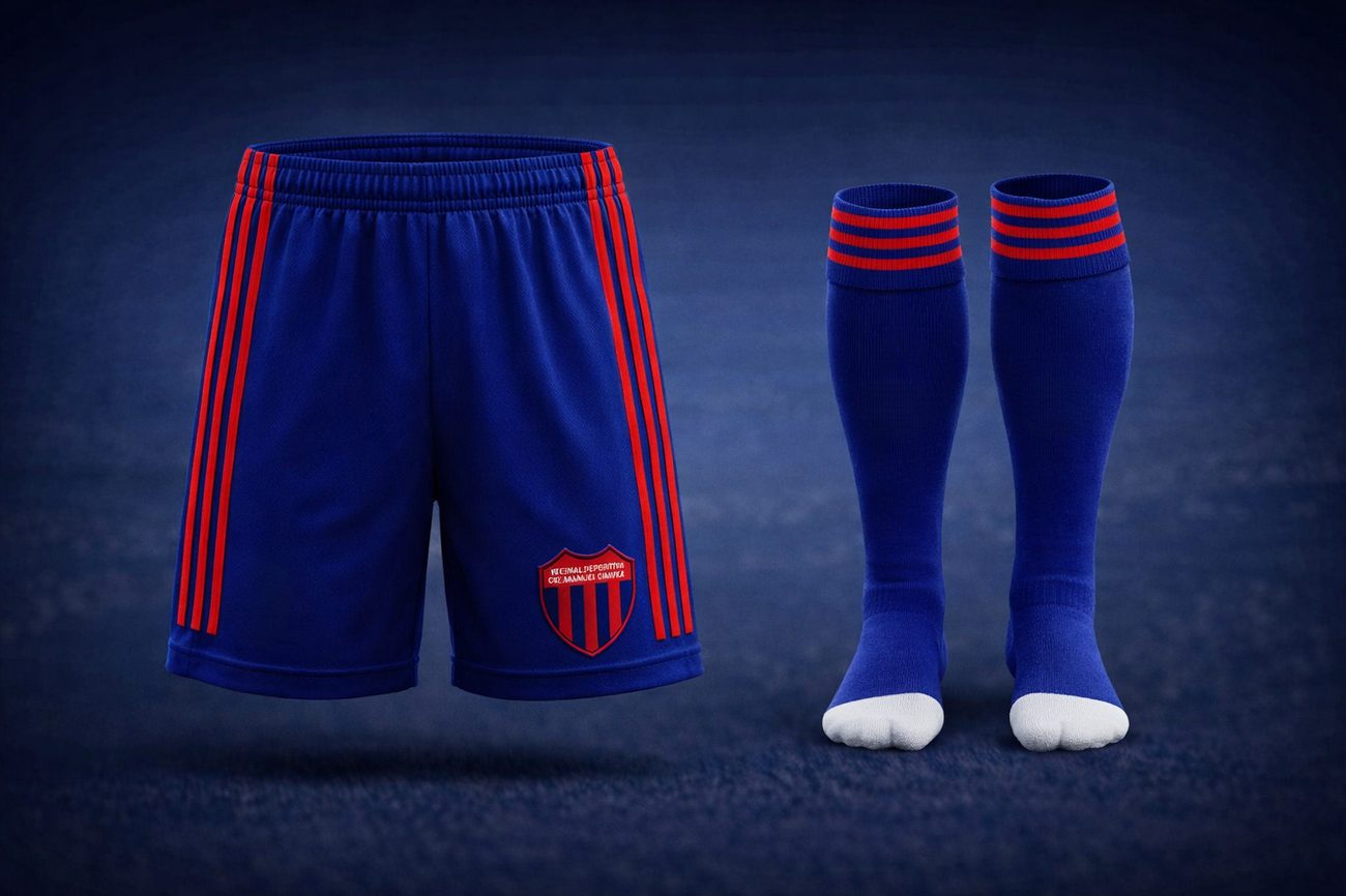 Short y medias azules con vivos rojos